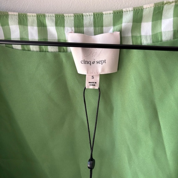 CINQ‎ A SEPT Flora Check Faux Wrap Top Size S Hemp (Green) - Picture 8 of 10